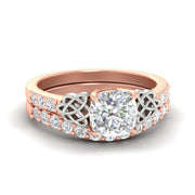 Cushion Lab Grown Two Tone Celtic Bridal Ring Set